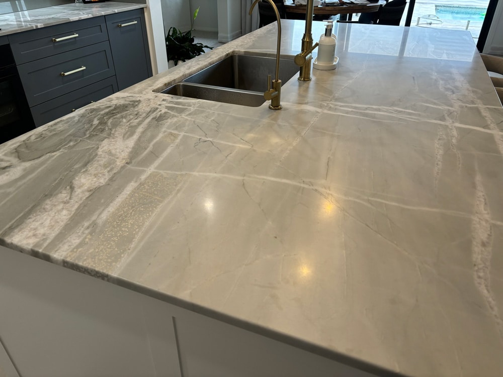 Closeup Stone Slab Kitchen Countertop