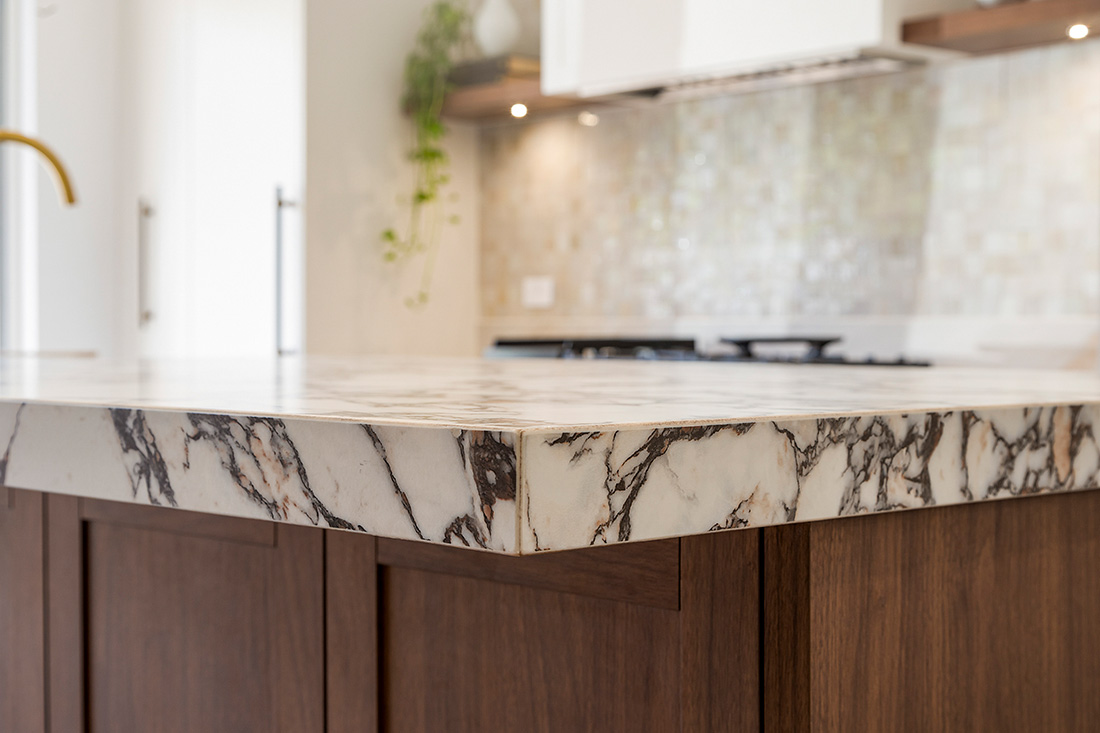 Modern kitchen with stone benchtop and edge profile